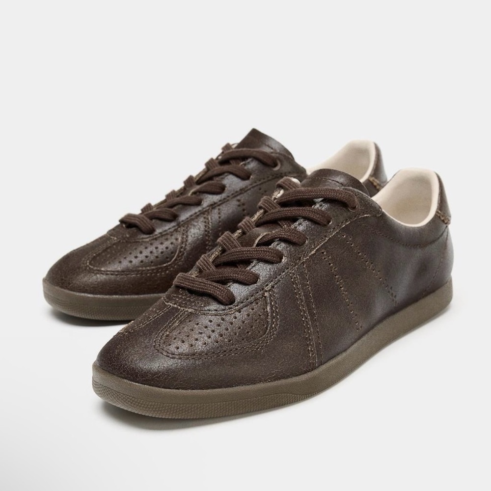Zara Monochrome Low Top Leather Trainers Sneakers 42